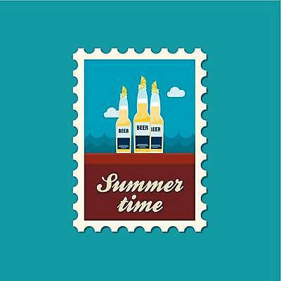 EPS 해외이미지 바다 일러스트 맥주 병맥주 사람없음 파란색 맥주병 우표 해외일러스트 컬러 술병 주류 파일형식 벡터 이미지허브