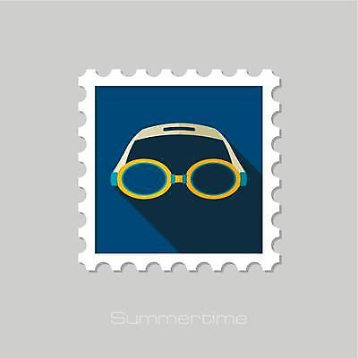 EPS 해외이미지 일러스트 사람없음 파란색 물안경 우표 해외일러스트 컬러 수영용품 파일형식 벡터 이미지허브