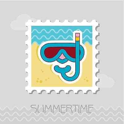 EPS 해외이미지 하늘색 일러스트 사람없음 노란색 스노클링 우표 스노클링용품 해외일러스트 스포츠용품 컬러 파란색 수상스포츠 파일형식 벡터 이미지허브