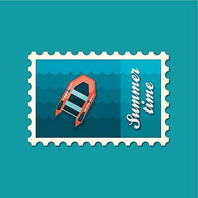 EPS 해외이미지 바다 일러스트 사람없음 파란색 우표 고무보트 해외일러스트 컬러 파일형식 벡터 이미지허브