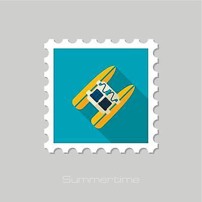 EPS 해외이미지 일러스트 사람없음 파란색 노란색 보트 우표 페달 해외일러스트 컬러 배_교통 파일형식 벡터 이미지허브