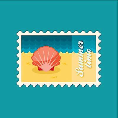 EPS 해외이미지 바다 일러스트 조개 사람없음 파란색 노란색 조개껍데기 우표 코랄 해외일러스트 컬러 어패류 파일형식 벡터 이미지허브