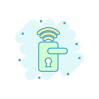 EPS 해외이미지 일러스트 통신 사람없음 와이파이 열쇠구멍 문고리 도어락 민트색 해외일러스트 컬러 문 무선인터넷 파일형식 벡터 이미지허브