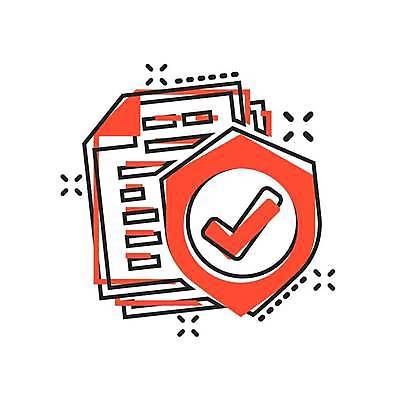 EPS 해외이미지 일러스트 사람없음 주황색 라인아트 체크표시 문서 보안 방패 방패모양 해외일러스트 모양 선 컬러 안전 확인 파일형식 벡터 이미지허브