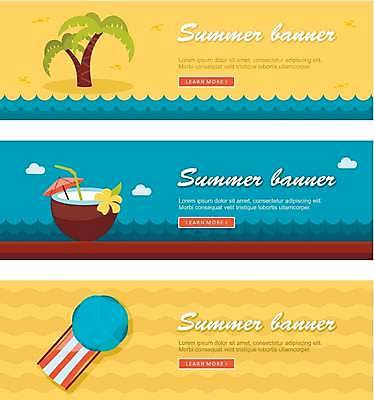 EPS 해외이미지 배너 가로배너 일러스트 사람없음 파란색 야자수 노란색 파라솔 선베드 코코넛 코코넛주스 배너세트 해외일러스트 나무 컬러 의자 과일 가로 세트 주스 파일형식 벡터 이미지허브