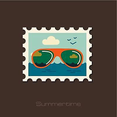 EPS 해외이미지 바다 하늘색 일러스트 갈매기 세마리 사람없음 선글라스 우표 해외일러스트 안경 조류 3 파란색 파일형식 벡터 이미지허브