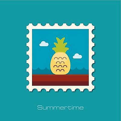 EPS 해외이미지 일러스트 사람없음 연두색 파란색 파인애플 우표 해외일러스트 컬러 과일 초록색 열대과일 파일형식 벡터 이미지허브