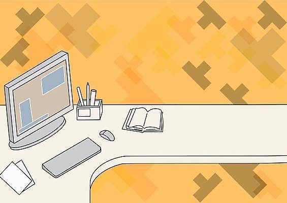 EPS 해외이미지 디자인 백그라운드 일러스트 사람없음 책 컴퓨터 노란색 책상 카피스페이스 해외일러스트 컬러 가구 전자제품 공백 파일형식 벡터 이미지허브