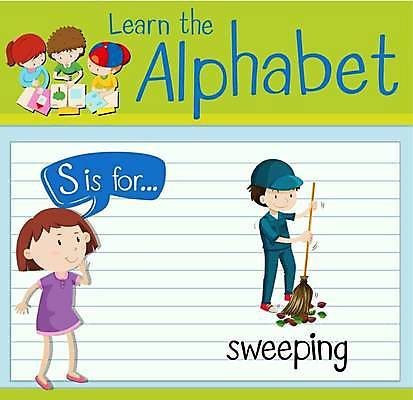 EPS 해외이미지 전신 알파벳 영어 여자 남자 어린이 말풍선 낙엽 일러스트 영어교육 서기 소년 여러명 상반신 성인 빗자루 S 단어공부 단어카드 쓸기 해외일러스트 문자 교육 다수 잎 모션 사람 학습 청소도구 파일형식 벡터 단어장 이미지허브