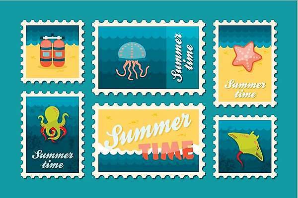 EPS 해외이미지 바다 여러마리 일러스트 불가사리 해변 사람없음 연두색 파란색 세트 노란색 문어 산소통 해파리 가오리 우표 해외일러스트 컬러 다수 극피동물 연체동물 통 어류 초록색 수중동물 자포동물 파일형식 벡터 이미지허브