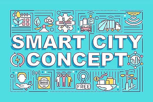 EPS 해외이미지 디자인 선 백그라운드 컨셉 일러스트 교통시설 미래 타이포그라피 사람없음 단어 환경 도시 네트워크 스마트 센서 레터링 해외일러스트 문자 교통 시설 파일형식 벡터 이미지허브