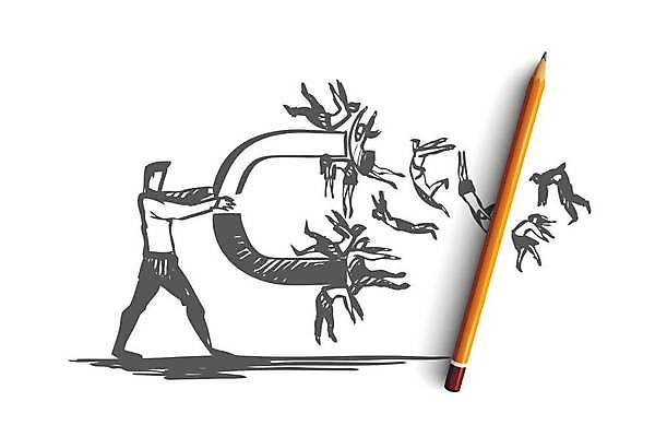 EPS 해외이미지 전신 여자 남자 컨셉 일러스트 비즈니스 아이디어 들기 성인 힘 비즈니스맨 비즈니스우먼 당기기 스케치 손그림 자원 자석 마케팅 얼굴없음 성인만 해외일러스트 모션 미술 사람 직장인 파일형식 벡터 이미지허브