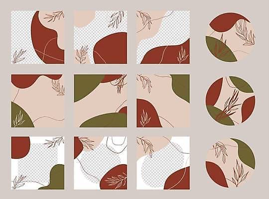 EPS 해외이미지 백그라운드 잎 곡선 일러스트 프레임 사람없음 갈색 원형 분위기 라인아트 정사각형 감성 얼룩무늬 해외일러스트 도형 식물 선 컬러 컨셉 무늬 파일형식 벡터 이미지허브