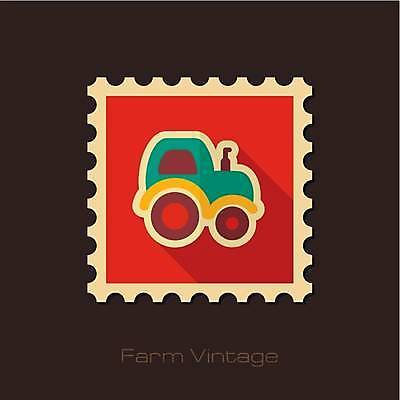 EPS 해외이미지 일러스트 사람없음 빨간색 초록색 트랙터 우표 해외일러스트 컬러 농기계 특수차량 파일형식 벡터 이미지허브
