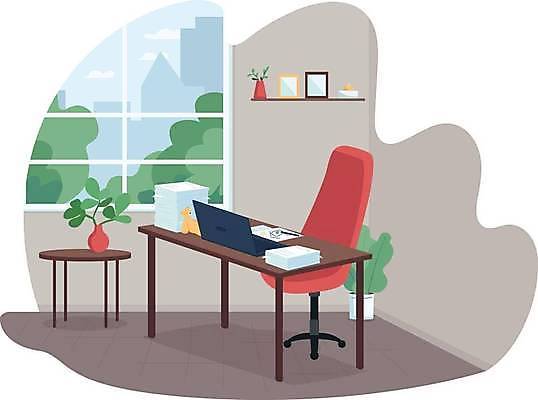 EPS 해외이미지 의자 일러스트 직장 사람없음 노트북 컴퓨터 사무실 업무 만화 책상 해외일러스트 가구 회사 비즈니스 전자제품 작업 파일형식 벡터 이미지허브