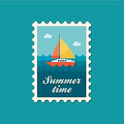 EPS 해외이미지 바다 요트 일러스트 사람없음 파란색 우표 해외일러스트 컬러 배_교통 파일형식 벡터 이미지허브