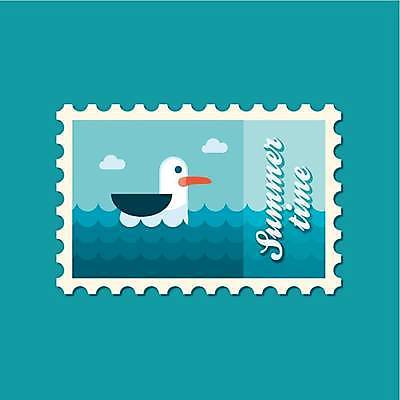 EPS 해외이미지 한마리 바다 일러스트 갈매기 사람없음 파란색 우표 해외일러스트 1 컬러 조류 파일형식 벡터 이미지허브