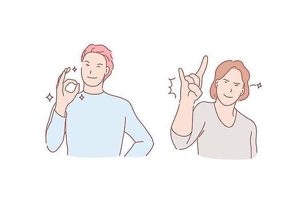EPS 해외이미지 여자 남자 일러스트 윙크 상반신 성인 두명 표현 OK 사인 긍정 긍정적 성인만 해외일러스트 감정 컨셉 표정 사람 손짓 파일형식 벡터 이미지허브