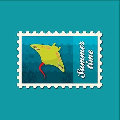 EPS 해외이미지 한마리 바다 일러스트 사람없음 연두색 파란색 가오리 우표 해외일러스트 1 컬러 어류 초록색 파일형식 벡터 이미지허브