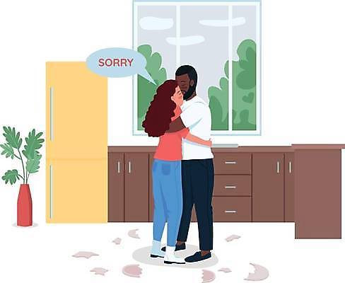 EPS 해외이미지 접시 커플 여자 남자 화분 말풍선 일러스트 창문 안기 서기 성인 두명 주방 손상 사죄 냉장고 부부싸움 화해 성인만 해외일러스트 식기 부부 감정 컨셉 관계 모션 사람 가전제품 싸움 파일형식 벡터 이미지허브