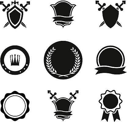 EPS 해외이미지 리본 스티커 일러스트 왕관 사람없음 세트 라벨 검은색 칼 심볼 방패 월계수 해외일러스트 컬러 프레임 파일형식 벡터 이미지허브