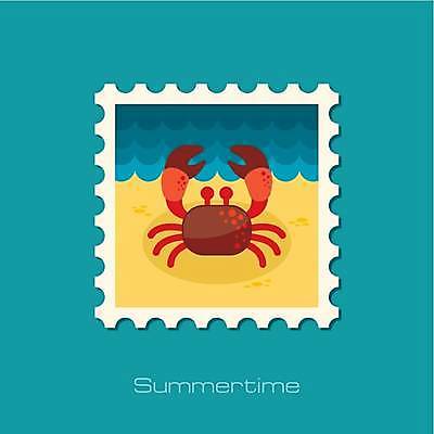 EPS 해외이미지 한마리 바다 일러스트 사람없음 빨간색 파란색 노란색 게 우표 해외일러스트 1 컬러 갑각류 파일형식 벡터 이미지허브