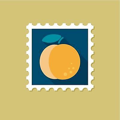 EPS 해외이미지 잎 일러스트 사람없음 파란색 노란색 복숭아 우표 해외일러스트 식물 컬러 과일 파일형식 벡터 이미지허브