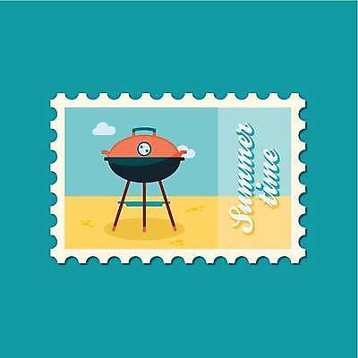 EPS 해외이미지 바다 일러스트 사람없음 파란색 노란색 우표 바베큐그릴 해외일러스트 컬러 그릴 바비큐 파일형식 벡터 이미지허브