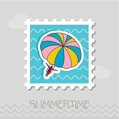 EPS 해외이미지 실루엣 하늘색 일러스트 사람모양 사람없음 낙하산 우표 패러세일링 해외일러스트 모양 촬영기법 레포츠 파란색 파일형식 벡터 이미지허브