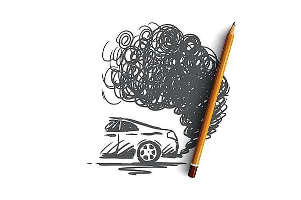 EPS 해외이미지 컨셉 일러스트 자동차 사람없음 환경오염 스케치 손그림 매연 대기오염 해외일러스트 육상교통 미술 파일형식 벡터 이미지허브