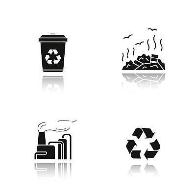 EPS 해외이미지 일러스트 공장 사람없음 세트 검은색 재활용 쓰레기통 쓰레기 심볼 공장굴뚝 쓰레기더미 재활용표시 해외일러스트 컬러 공업 표시 친환경 파일형식 벡터 더미 이미지허브