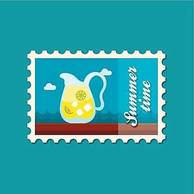 EPS 해외이미지 바다 일러스트 유리병 사람없음 파란색 노란색 레모네이드 우표 해외일러스트 컬러 병_용기 에이드 파일형식 벡터 이미지허브