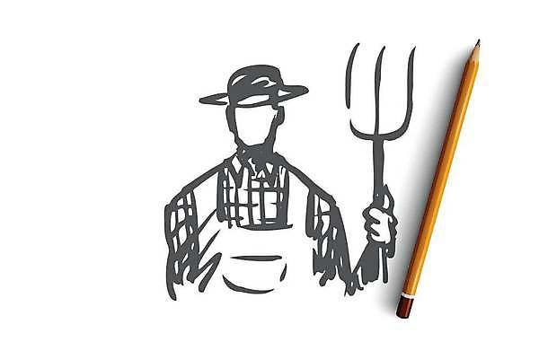 EPS 해외이미지 남자 농업 일러스트 한명 들기 상반신 성인 농부 농기구 스케치 손그림 갈퀴 얼굴없음 성인남자한명만 해외일러스트 직업 1 산업 모션 미술 사람 남자한명만 성인남자만 파일형식 벡터 이미지허브