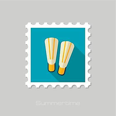 EPS 해외이미지 일러스트 사람없음 파란색 오리발 수영용품 우표 해외일러스트 스포츠용품 컬러 수영 파일형식 벡터 이미지허브