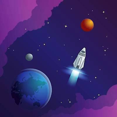 EPS 해외이미지 지구 일러스트 사람없음 우주 보라색 로켓 플랫 우주선 해외일러스트 컬러 파일형식 벡터 이미지허브