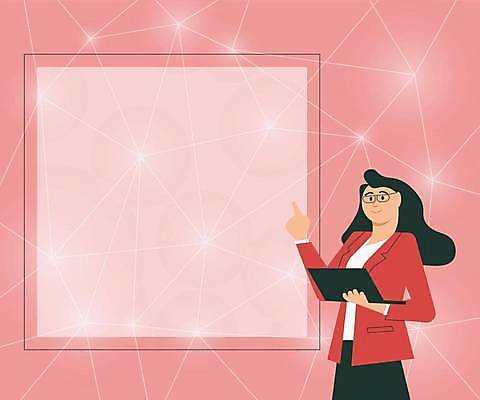 EPS 해외이미지 디자인 여자 분홍색 백그라운드 일러스트 비즈니스 프레임 한명 들기 정장 성인 노트북 가리킴 비즈니스우먼 발표 성인여자한명만 안경낌 카피스페이스 해외일러스트 1 옷 안경 컬러 모션 사람 손짓 전자제품 공백 직장인 여자한명만 성인여자만 파일형식 벡터 이미지허브