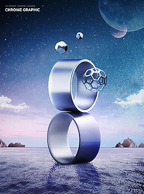 PSD 구름 편집이미지 별 바다 섬 밤하늘 사람없음 그래픽 파란색 금속 달 고리 다각형 입체도형 이미지편집 자연요소 도형 컬러 재질 하늘 야간 입체 파일형식