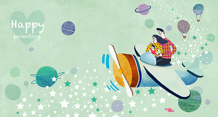 PSD 여자 남자 행복 별 일러스트 가족 엄마 비행기 함께함 상반신 성인 세명 연두색 우주 눈감음 만세 행성 육아 자녀 아기 아빠 승차 우주여행 어깨에손 국내일러스트 자연요소 감정 여행 컨셉 관계 항공교통 모션 대중교통 사람 초록색 파일형식