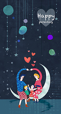 전신 PSD 여자 남자 딸 행복 별 아들 어린이 일러스트 가족 엄마 서기 앉기 소녀 소년 여러명 성인 반사 우주 만세 행성 육아 하트 아빠 초승달 남색 우주여행 손하트 국내일러스트 자연요소 모양 감정 컬러 여행 다수 관계 모션 사람 손짓 달 파일형식