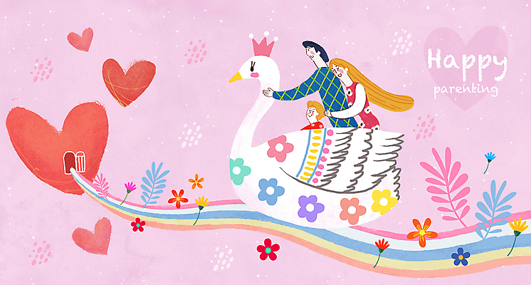 PSD 여자 남자 꽃 행복 아들 분홍색 여행 무지개 일러스트 가족 조류 엄마 왕관 상반신 성인 세명 문 눈감음 육아 하트 아기 오픈 풀 아빠 승차 백허그 국내일러스트 자연요소 모양 식물 동물 감정 컬러 관계 모션 포옹 사람 파일형식