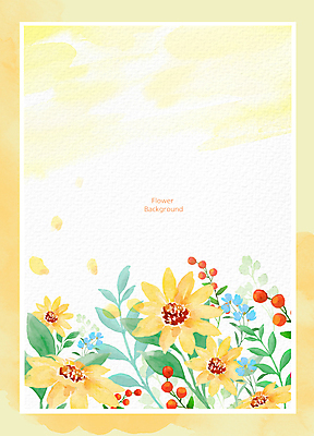 PSD 열매 꽃 백그라운드 잎 꽃백그라운드 일러스트 봄꽃 해바라기 수채화 사람없음 노란색 들꽃 야생꽃 카피스페이스 국내일러스트 식물 컬러 봄 공백 파일형식