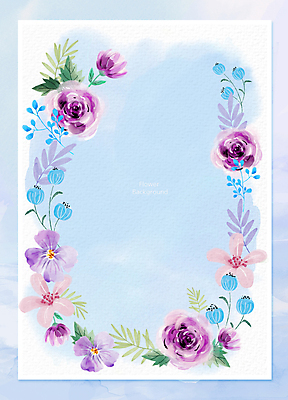 PSD 꽃 하늘색 백그라운드 잎 꽃백그라운드 일러스트 봄꽃 수채화 프레임 사람없음 보라색 들꽃 꽃봉오리 야생꽃 국내일러스트 식물 컬러 파란색 봄 파일형식