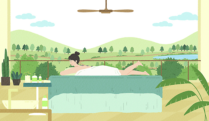 전신 PSD 나무 여자 화분 여유 엎드리기 일러스트 휴식 산 한명 풍경 초원 성인 연두색 노란색 침대 마사지 아로마 아로마테라피 마사지테이블 다리들기 성인여자한명만 웰니스투어 국내일러스트 식물 1 감정 컬러 여행 가구 컨셉 모션 사람 초록색 신조어 테라피 여자한명만 성인여자만 파일형식