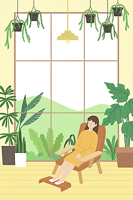 전신 PSD 식물 여자 화분 의자 일러스트 창문 휴식 조명 산 한명 앉기 성인 노란색 눈감음 창가 성인여자한명만 웰니스투어 행잉플랜트 국내일러스트 1 컬러 여행 가구 컨셉 모션 사람 신조어 여자한명만 성인여자만 파일형식