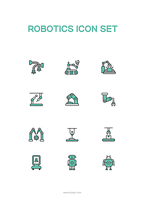 아이콘 산업 공장 사람모양 사람없음 로봇 톱니바퀴 로봇산업 로봇팔 민트색 산업용로봇 컨베어밸트 채팅봇 AI_인공지능 2D아이콘 AI파일 모양 컬러 공업 기계 파일형식 벡터