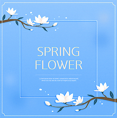 잎 일러스트 봄꽃 사각프레임 사람없음 파란색 봄 나뭇가지 꽃봉오리 목련 꽃프레임 목련나무 백목련 프레임일러스트 국내일러스트 AI파일 나무 식물 계절 꽃 컬러 프레임 사각형 파일형식 벡터