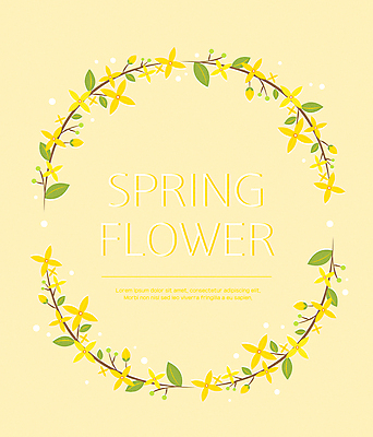 잎 일러스트 봄꽃 사람없음 노란색 봄 개나리 원형프레임 꽃프레임 프레임일러스트 국내일러스트 AI파일 식물 계절 꽃 컬러 프레임 원형 파일형식 벡터