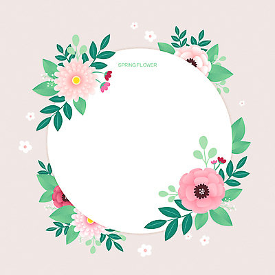 꽃 분홍색 잎 일러스트 봄꽃 사람없음 봄 원형프레임 꽃프레임 아네모네 프레임일러스트 카피스페이스 국내일러스트 AI파일 식물 계절 컬러 프레임 공백 원형 파일형식 벡터