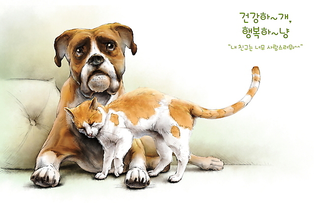 PSD 반려견 두마리 일러스트 장난 베개 놀이 붓터치 수채화 함께함 사람없음 친구 반려동물 고양이 우정 강아지 번짐 놀기 부비부비 코리아숏헤어 반려묘 국내일러스트 복서견 동물 컨셉 2 포유류 관계 침구 모션 개 파일형식 효과