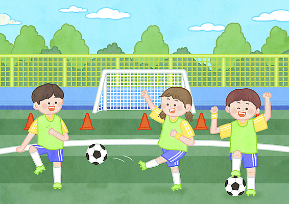 전신 PSD 구름 여자 남자 어린이 일러스트 축구공 하늘 나뭇잎 서기 소녀 소년 세명 초록색 손들기 축구 주먹 만세 킥 축구장 축구복 축구골대 공차기 축구단 칼라콘 어린이만 국내일러스트 자연요소 컬러 잎 공 축구용품 스포츠시설 모션 사람 운동복 구기 안전장비 골대 파일형식